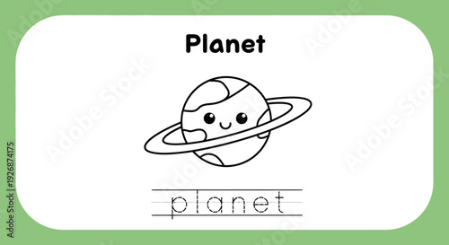 Cute Planet Coloring Page with Rings for Kids