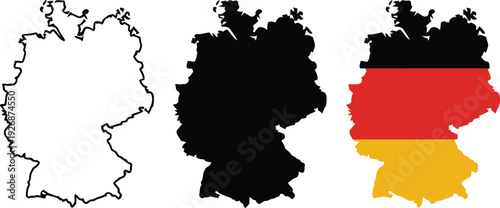 Three versions of the german flag map featuring different styles of depiction.