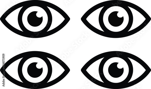Four stylized black and white eye icons arranged in a square formation