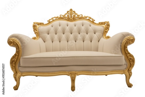 Gold and cream tufted sofa gold sofa cream sofa luxury furniture isolated on a transparent background