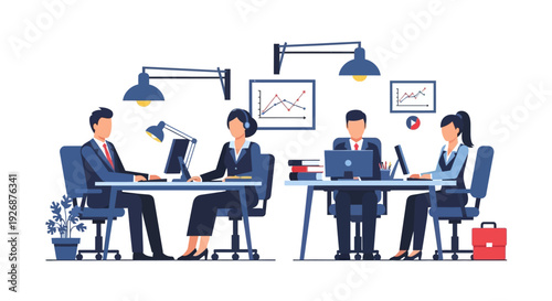 Diverse Team Collaborating in Modern Office Environment.