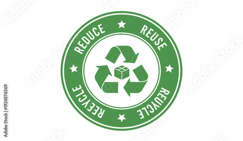 Green recycling symbol with reduce reuse recycle text on for eco friendly concepts and sustainability