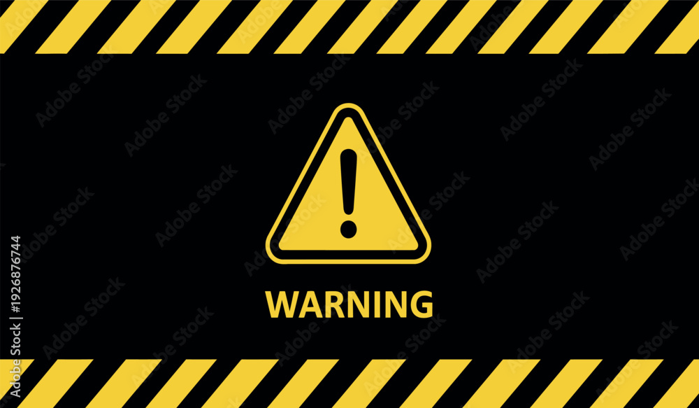 Obraz premium Warning sign with exclamation mark and yellow striped background caution symbol