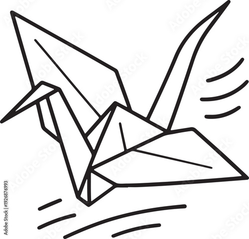 Origami crane folding wings unfold.