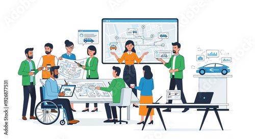 Diverse team collaborating on innovative project strategy.