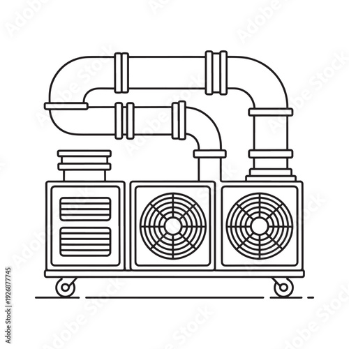 Linear illustration of an industrial air compressor unit with piping