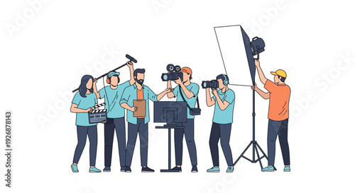 Film Crew Working Together on a Movie Set.