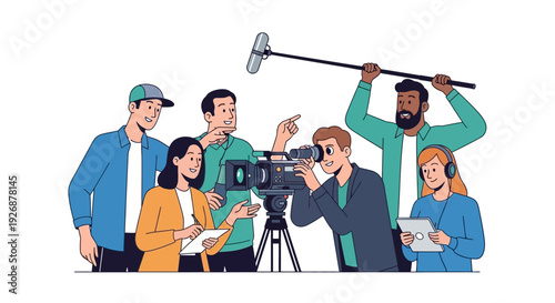 Film Crew Working Together on a Professional Video Shoot.