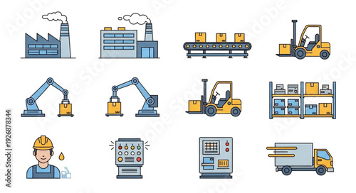Industrial factory and manufacturing process with machinery and workers.