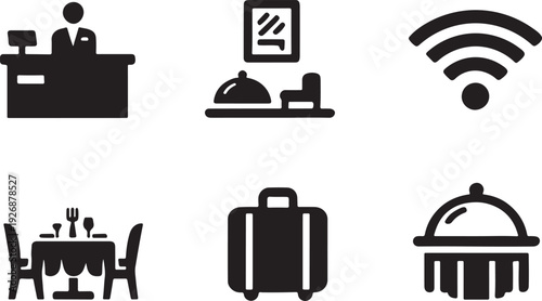 Hotel and restaurant services icons reception dining wifi and amenities