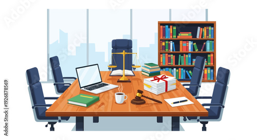 Law Office Meeting Room with Gavel and Books.