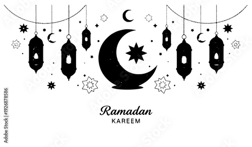 Luxury Ramadan Night Background with Golden Lanterns and Crescent Moon Vector