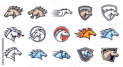 Collection of Horse Head Logos and Icons.