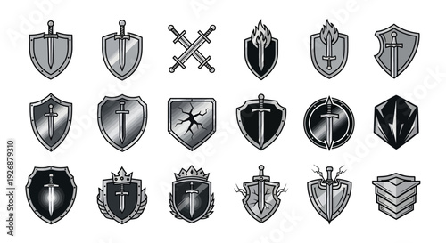 Collection of Various Shield Designs and Emblems.