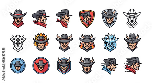 Cowboy Cartoon Characters and Logos Collection.