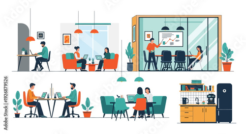 Modern Office Spaces with People Working Collaboratively.