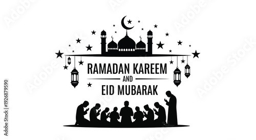 Ramadan kareem and eid mubarak greeting with a dark silhouette