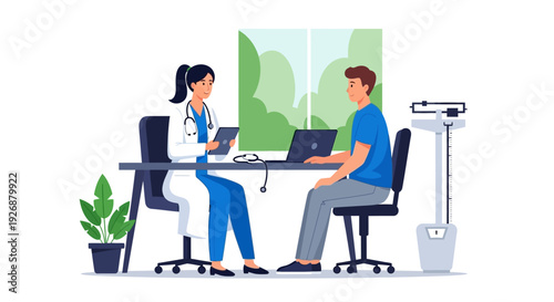 Doctor consulting with male patient in a medical office.