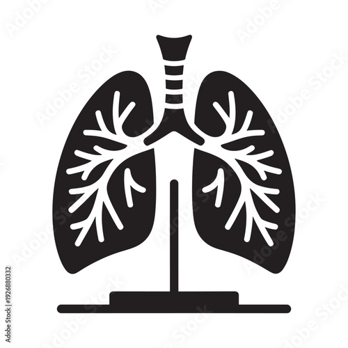 Simple black silhouette of human lungs with trachea and supporting base