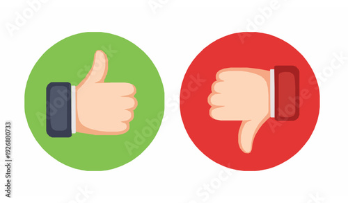 Rounded Cartoon Like and Dislike Icons in Green and Red Circles Vector Illustration