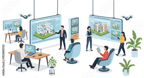 Modern Office Collaboration with Technology and Innovation.