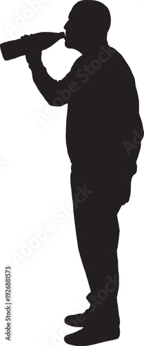 vector, silhouette of  Side view of a man drinking a bottle of plastic water
