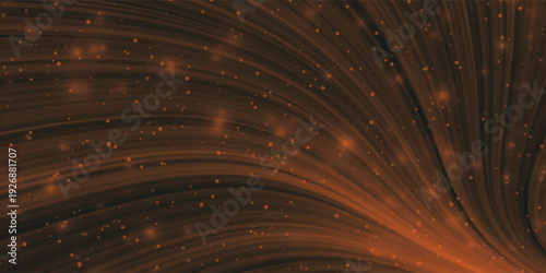 Abstract dark background with curved copper light trails and glowing particles.