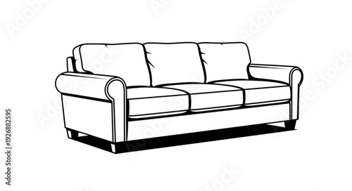 Elegant three-seater sofa with rolled arms and comfortable cushions, perfect for living room decor.