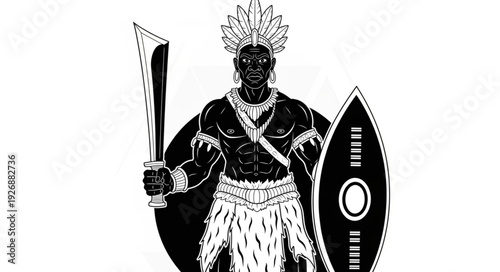 Zulu Warrior Illustration - A Powerful Depiction of African Royalty and Strength.