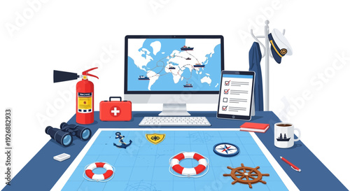 Nautical Navigation and Safety Equipment Displayed.