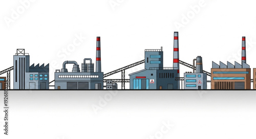 Industrial complex with various buildings and structures, representing manufacturing and production.
