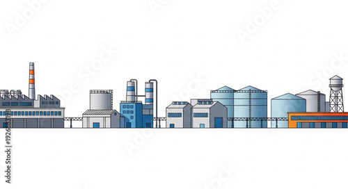 Industrial complex showcasing various structures and facilities for manufacturing processes.