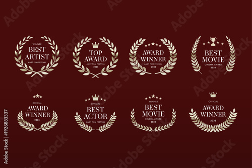 Award Crest & Laurel Wreath Vector Illustration Set for Movie & Film Awards, Festival Nominations