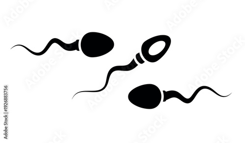 Three black silhouette sperm cells with tails on for medical or scientific use