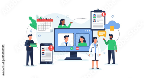 Online Medical Consultation and Healthcare Services Illustration.