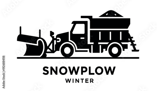 Black silhouette of a snowplow truck for winter road maintenance