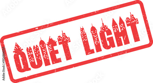 Urban red grunge stamp featuring skyscraper typography conveying a sense of tranquil illumination