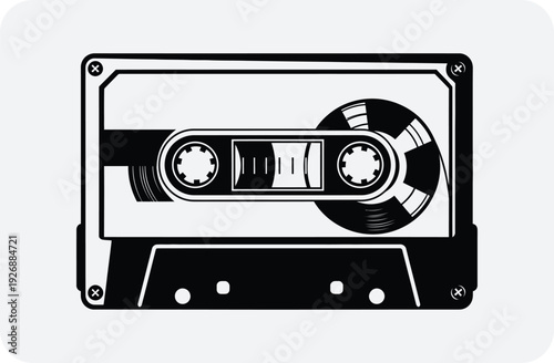 Black and white illustration of a cassette tape