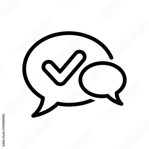 Simple Black Line Speech Bubbles with Checkmark on White Background