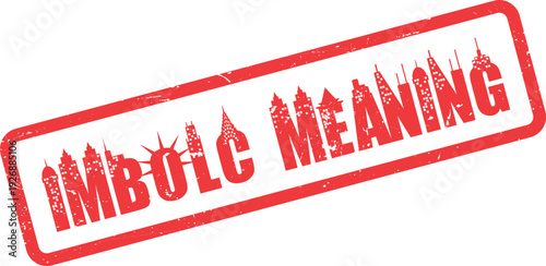 Imbolc Meaning stamp with urban cityscape silhouettes explaining ancient holiday traditions