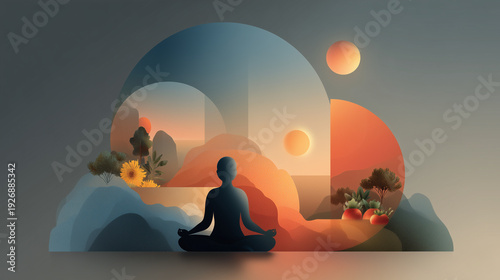 Wellbeing marketing illustration showing balanced lifestyle