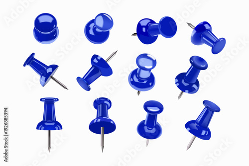 Push Pin, Drawing Pin & Thumbtack Vector for Isolated Map Marker, Office Stationery & Memo Highlight