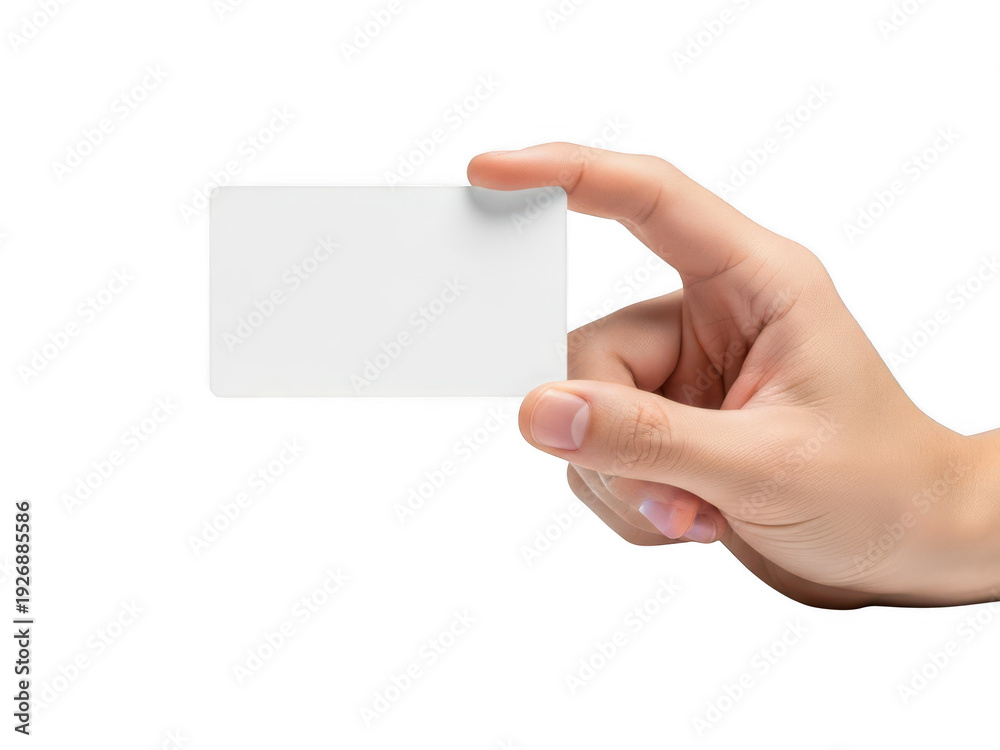 Obraz premium Hand holding blank business card isolated on transparent background