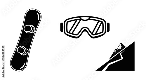 Snowboard goggles and mountain icons