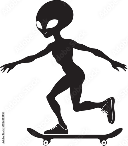 Alien Riding a Skateboard Silhouette