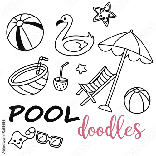A collection of fun pool doodles and accessories Vector