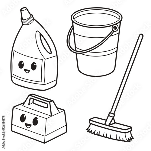 A cartoon drawing of cleaning supplies Vector