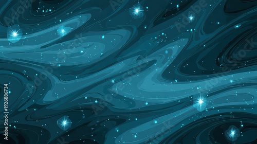 Pixelated Teal and Navy Blue Space Background with Shining Stars Galaxy Design