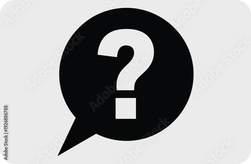 A black speech bubble with a white question mark