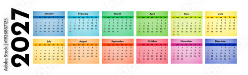 Calendar for 2027 isolated on a white background